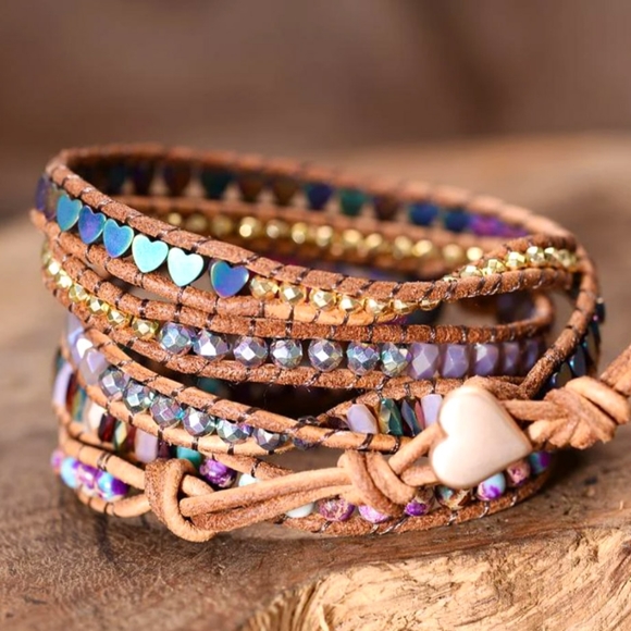 Jasper Leather Handmade Beaded Wrap Bracelet - Picture 2 of 7